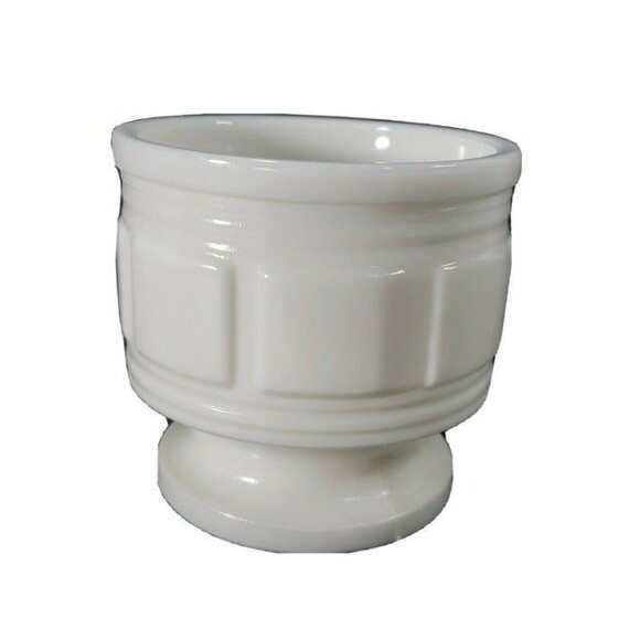 VTG Planter Vase Milk Glass White Paneled Round Footed Mid-Century Modern Decor - Picture 2 of 5